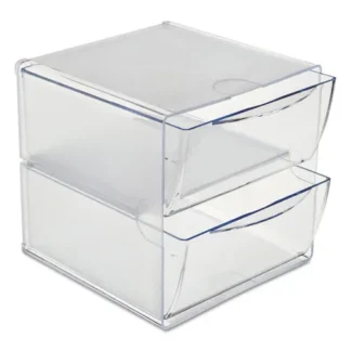 deflecto® Stackable Cube Organizer, Clear, 2 Compartments, 2 Drawers, Plastic