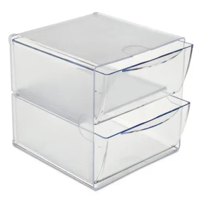 deflecto® Stackable Cube Organizer, Clear, 2 Compartments, 2 Drawers, Plastic