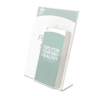 deflecto® Superior Image Slanted Sign Holder with Front Pocket, Clear