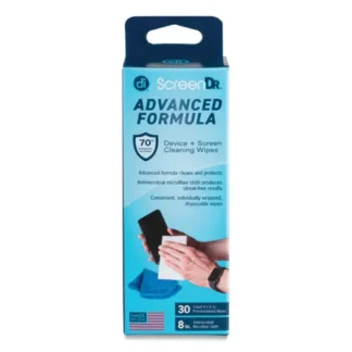 Digital Innovations ScreenDr Device and Screen Cleaning Wipes, 30 Individually Wrapped Wipes with 8" Microfiber Cloth, White, 6" x 5"