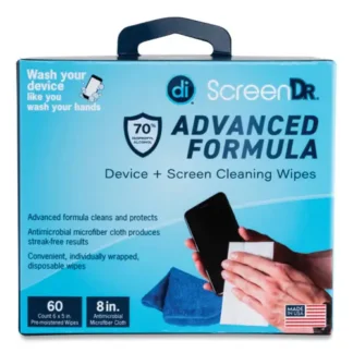 Digital Innovations ScreenDr Device and Screen Cleaning Wipes, 60 Individually Wrapped Wipes with 8" Microfiber Cloth