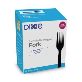 Dixie® Grab'N Go Wrapped Cutlery, Fork, Plastic, Black, 90/Box