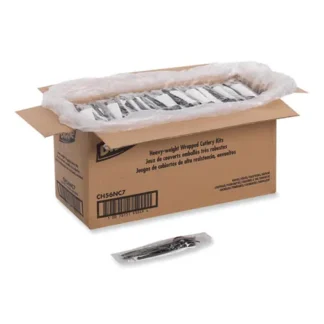 Dixie® Individually Wrapped Heavyweight Cutlery Set, Fork/Knife/Napkin/Spoon, Plastic, Black, 250/Carton