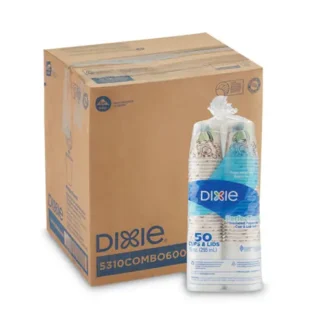 Dixie® PerfecTouch Paper Hot Cups and Lids Combo, 10 oz, Coffee Haze Design