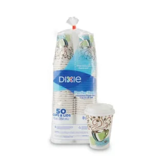 Dixie® PerfecTouch Paper Hot Cups and Lids Combo, 12 oz, Multicolor, 50 Cups/Lids/Pack