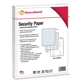 DocuGard™ Medical Security Papers, 24 lb Bond, 8.5 x 11, Blue, 500 Sheets per Ream