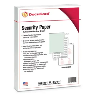 DocuGard™ Medical Security Papers, 24 lb Bond, 8.5 x 11, Green, 500 Sheets/Ream