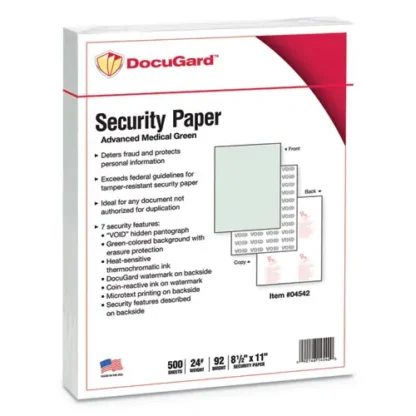 DocuGard™ Medical Security Papers, 24 lb Bond, 8.5 x 11, Green, 500 Sheets/Ream