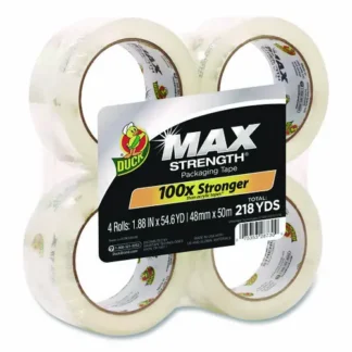 Duck® Max Packing Tape, Heavy-Duty, 3" Core, 1.88" x 54.6 yds, Crystal Clear, 4 Rolls/Pack