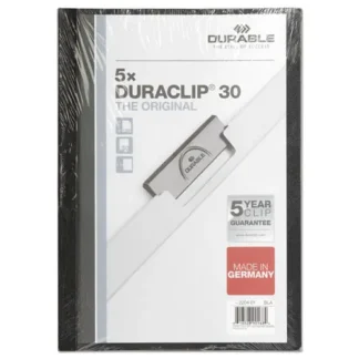 Durable® DuraClip Report Cover, Clip Fastener, 8.5 x 11, Clear/Black, 5/Pack