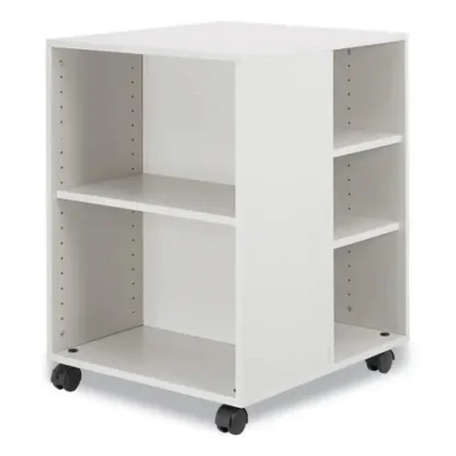 Durable® Flexible Multi-Functional Cart for Office Storage, 6 Adjustable Wood Shelves, White, 20.79"W x 23.31"D x 29.45"H