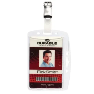 Durable® ID/Security Card Holder Set, Vertical/Horizontal, Clip, Clear, 25/Pack