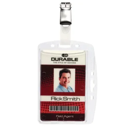 Durable® ID/Security Card Holder Set, Vertical/Horizontal, Clip, Clear, 25/Pack