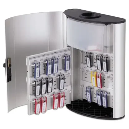 Durable® Key Box Plus, 54-Key, Brushed Aluminum, Silver