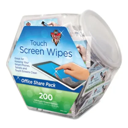 Dust-Off® Touch Screen Wipes - Citrus Scent, 5" x 6", 200 Individually Wrapped Foil Packets in Easy Grab Jar