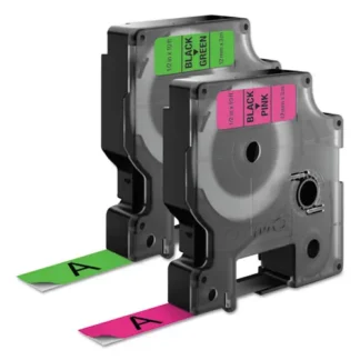 DYMO® D1 High-Performance Polyester Permanent Label Tape, 0.5" x 10 ft, Black on Neon, 2/Pack