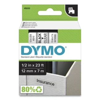 DYMO® D1 High-Performance Polyester Removable Label Tape, 0.5" x 23 ft, Black on Clear