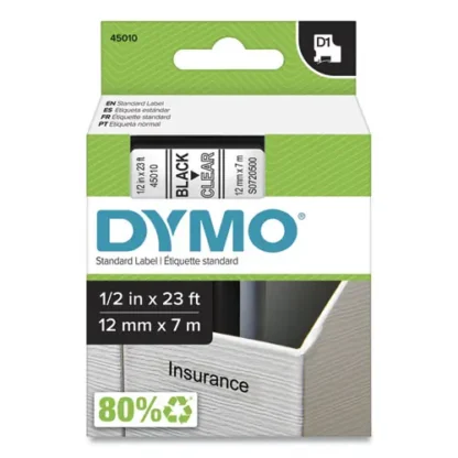 DYMO® D1 High-Performance Polyester Removable Label Tape, 0.5" x 23 ft, Black on Clear