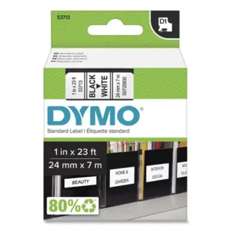 DYMO® D1 High-Performance Polyester Removable Label Tape, Black on White, 1" x 23 ft
