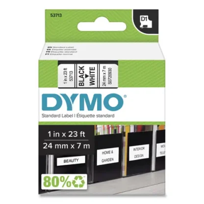 DYMO® D1 High-Performance Polyester Removable Label Tape, Black on White, 1" x 23 ft