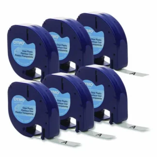 DYMO® LetraTag Plastic Label Tape Cassette, 0.5" x 13 ft, Black on Clear, 6/Pack