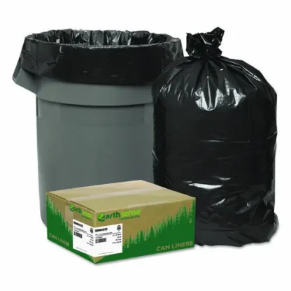 Earthsense® Commercial Linear Low Density Recycled Can Liners, 33 gal, 1.25 mil, 33" x 39", Black, 100 Bags/Carton
