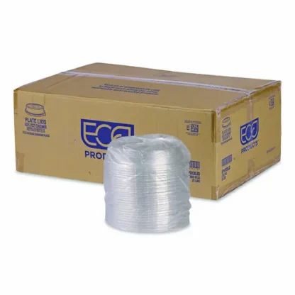 Eco-Products® 100% Recycled Content Round Plate Lids, Plastic, 9" dia x 1.5" h, Clear, 300/Carton