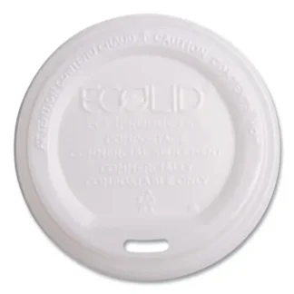 Eco-Products® EcoLid Renewable/Compostable Hot Cup Lids, Fits 10 oz to 20 oz Hot Cups, Plastic, White