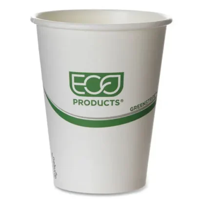 Eco-Products® GreenStripe Renewable and Compostable Hot Cups, 12 oz, White/Green, 50/Pack, 20 Packs/Carton