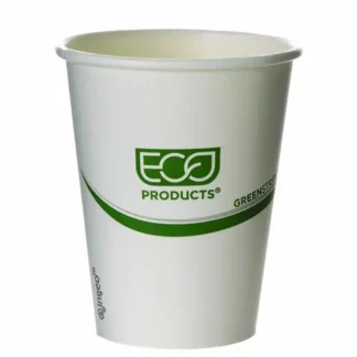 Eco-Products® GreenStripe Renewable and Compostable Hot Cups, 8 oz, Paper, White/Green, 50/Pack, 20 Packs/Carton