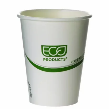 Eco-Products® GreenStripe Renewable and Compostable Hot Cups, 8 oz, Paper, White/Green, 50/Pack, 20 Packs/Carton