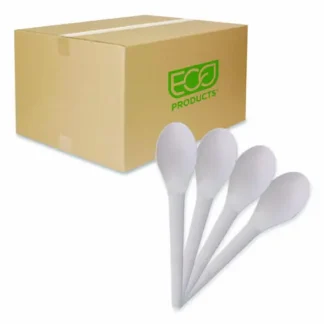 Eco-Products® Plantware Compostable Cutlery, Spoon, Plastic, Pearl White, 50/Pack, 20 Pack/Carton
