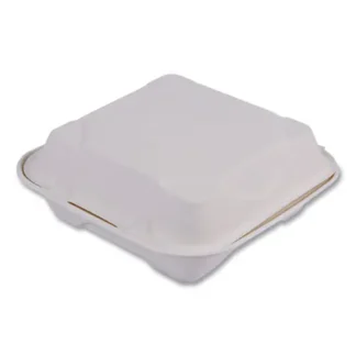 Eco-Products® Vanguard Renewable and Compostable Sugarcane Clamshells, White, 200/Carton