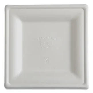Eco-Products® Vanguard Renewable and Compostable Sugarcane Plates, 10 x 10, White, 250/Carton