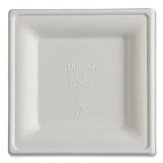 Eco-Products® Vanguard Renewable and Compostable Sugarcane Plates, 6 x 6, White, 500/Carton