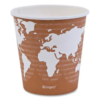 Eco-Products® World Art Renewable and Compostable Hot Cups, 10 oz, Paper, Gray, 50/Pack, 20 Packs/Carton