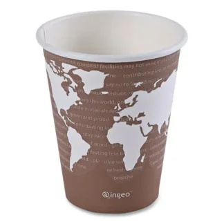 Eco-Products® World Art Renewable and Compostable Hot Cups, 8 oz, Paper, Brown/White, 50/Pack, 20 Packs/Carton