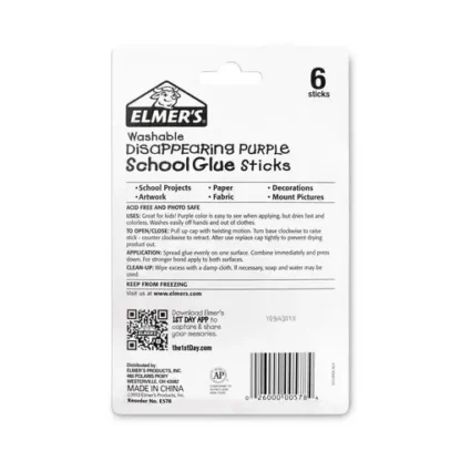 Elmer's® School Glue Stick, 0.77 oz, Applies Purple, Dries Clear, 6/Pack