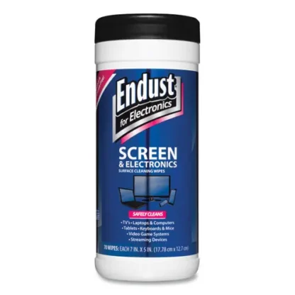 Endust® Antistatic Cleaning Wipes, Premoistened, 70/Canister, White, 5 x 7, Clean Scent