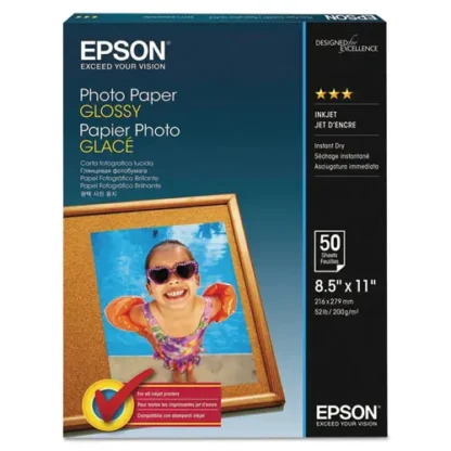 Epson® Glossy Photo Paper, 8.5 x 11, Glossy White, 100 Sheets