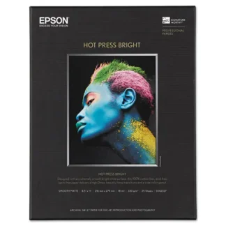 Epson® Hot Press Bright Fine Art Paper, 17 mil, Smooth Matte, 8.5 x 11, 25 Sheets/Pack