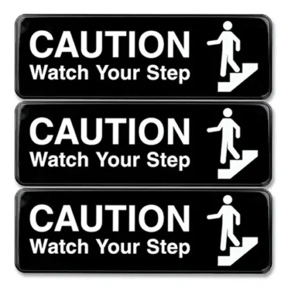 Excello Global Products® Caution Watch Your Step Indoor/Outdoor Wall Sign, Black with White Graphics, 3/Pack