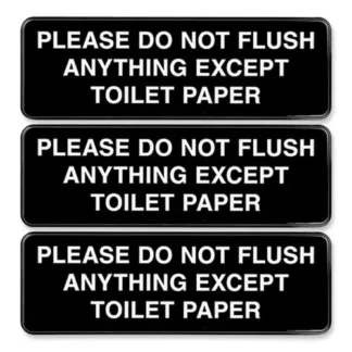 Excello Global Products® Please Do Not Flush Indoor/Outdoor Wall Sign, Black with White Graphics, 3/Pack