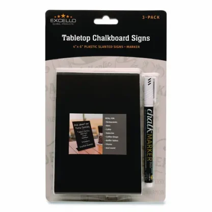 Excello Global Products® Tabletop Chalkboard Signs, 3/Pack, Black Surface, 4" x 6"