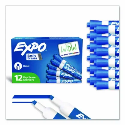 EXPO® Low-Odor Dry-Erase Marker, Broad Chisel Tip, Blue, Dozen