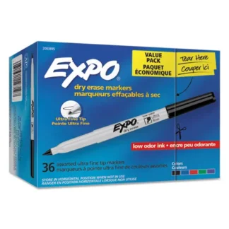EXPO® Low-Odor Dry Erase Marker Office Value Pack, Extra-Fine Bullet Tip, Assorted Colors, 36/Pack