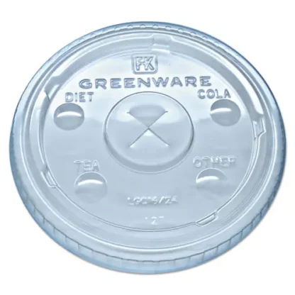 Fabri-Kal® Greenware Cold Drink Lids, X-Slot, Fits 16 oz, 18 oz, 24 oz Cold Cups, Clear, 1,000/Carton