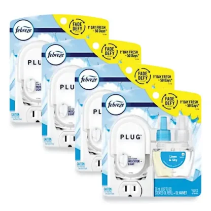Febreze® PLUG Air Freshener Warmer Starter Kit, Clear/White, 4/Carton