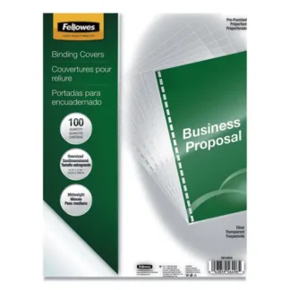 Fellowes® Crystals Transparent Presentation Covers, Clear, Round Corners, Pre-Punched, 100/Pack