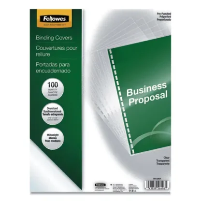 Fellowes® Crystals Transparent Presentation Covers, Clear, Round Corners, Pre-Punched, 100/Pack